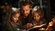 Father spends time with his children, reading