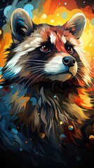 Wall Mural - A close up of a raccoon on a black background