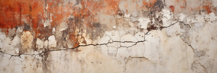 Wall Mural - banner with the texture of a cracked weathered grunge concrete stone wall,covered with an abstract network of cracks,beige-red tinting