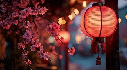 Canvas Print - red lantern hanging from the street at night