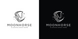 Fototapeta  - Creative Moon Horse Logo. Moonlight, Crescent Star and Horse with Linear Outline Style. Elegance Horse Logo Icon Symbols Design Vector Template.