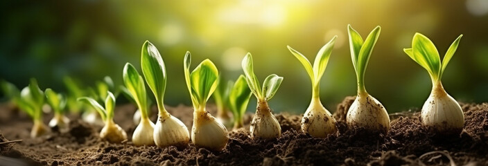 Wall Mural - fresh organic garlic in the soil on the background.