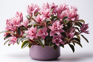 Wall Mural - Bouquet of pink flowers in a pot on a white background