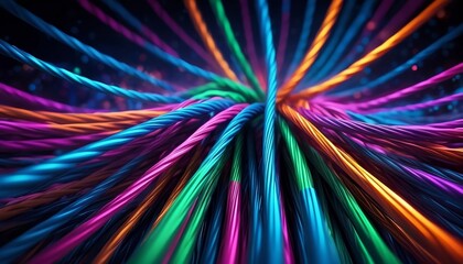 Colored electric cables and led. Optical fiber, intense colors, background for technology image and new business trends. Generative AI