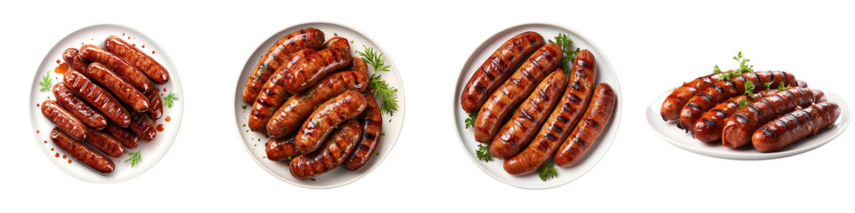 Canvas Print - Plate of Grilled Sausages  Hyperrealistic Highly Detailed Isolated On Transparent Background Png File