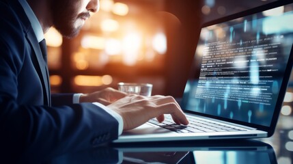 digital networking: businessman explores vast internet data with seamless connectivity