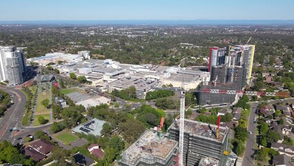 Wall Mural - Aerial drone rotational view of Castle Hill cbd in Sydney, NSW Australia on a sunny day in December 2023