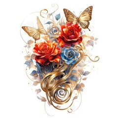 Sticker - background with butterflies and flowers