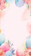 Frame background with watercolor Easter painted Eggs with flowers on light pink background. With copy space. Ideal for Easter promotion, spring event, holiday greeting, postcard. Vertical