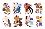 Fototapeta Pokój dzieciecy - Outfits set in casual style for men. Fashion clothing, accessories, shoes for spring and summer. isolated flat vector illustrations on white background.