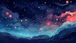 Cartoon illustration stylized background of a beautiful starry sky and bright galaxy
