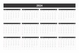 Fototapeta  - 2024 Calendar, New Year 2024. 2024 Monthly Calendar Template. 2024 Planner Template. Black and White Modern Minimalist Style 2024 Calendar.