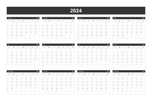 2024 Calendar, New Year 2024. 2024 Monthly Calendar Template. 2024 Planner Template. Black And White Modern Minimalist Style 2024 Calendar.