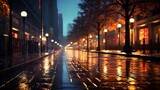 Fototapeta Londyn - City Symphony: Captivating Rainsoaked Streets Illuminate Urban Nightscape with Mesmerizing City Lights