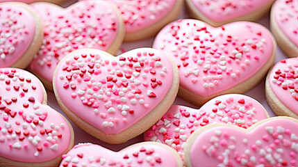 Wall Mural - Valentine's day heart shaped sugar cookies, frosted with sprinkes