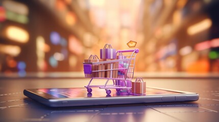 Digital Shopping Extravaganza: Step into the Future with 3D Cart and Instant 'Buy Now' Button in a Vibrant Digital Marketplace