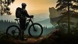 Trailblazing Serenity: Captivating Mountain Biker Silhouette Immersed in Nature's Majesty