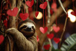 a cute sloth celebrating valentine's day up in the trees