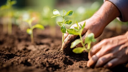 Nurturing Nature: Skilled Gardener's Hands Cultivating Vibrant Seedlings in a Thriving Community Garden