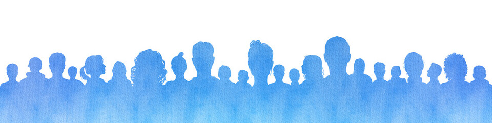 Wall Mural - Watercolor silhouette audience. People heads silhouette