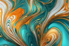 Luxurious Marbling Abstract Background With Waves, Vibrant Geometric Patterns, Artistic And Contemporary On A Minimalist Background With Blue, Paint Swirls In Beautiful Teal And Orange Colors HD