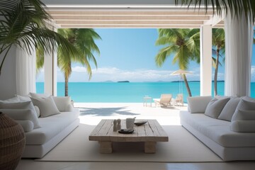 Wall Mural - Breezy beach house retreat with white sands and crystal clear waters