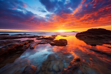 Canvas Print - Breathtaking sunset over the water and rocks