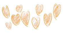 Pencil Drawing Orange Heart Isolated On Transparent Background.