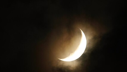 Wall Mural - Crescent moon and cloud black sky