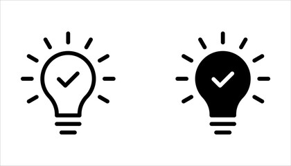 black bulb with checkmark like quick tip icon. flat stroke linear simple trend modern efficiency logotype design element isolated on white background.