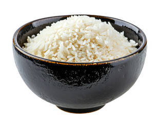 Wall Mural - Black bowl with rice isolated on transparent background