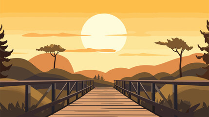 Wall Mural - simplicity and rustic charm of a pedestrian bridge in a vector scene featuring a bridge designed for foot traffic. Illustrate the intimate connection between pedestrians and nature