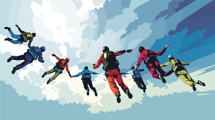 Wall Mural - adrenaline rush of accelerated freefall (AFF) training in a vector art piece featuring skydiving students undergoing AFF training with instructors. 