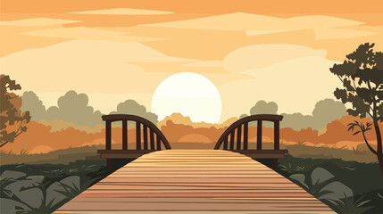 Wall Mural - simplicity and rustic charm of a pedestrian bridge in a vector scene featuring a bridge designed for foot traffic. 