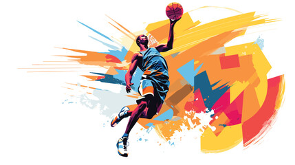 Wall Mural - athleticism and dynamism of basketball with a vector scene featuring powerful dunks, skillful crosso