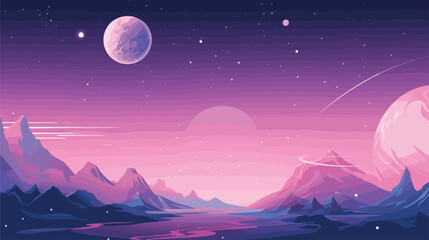 Wall Mural - tranquility of a cosmic landscape with a vector scene illustrating a serene view of distant planets 