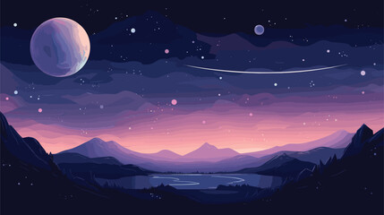 Wall Mural - tranquility of a cosmic landscape with a vector scene illustrating a serene view of distant planets 