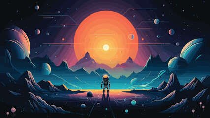 Wall Mural - exploration of outer space with a vector scene featuring ai-driven robots on extraterrestrial missio