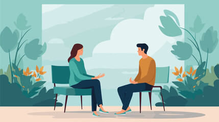 Wall Mural - importance of mental health services in a vector scene featuring therapists, counselors, and individuals engaged in mental health support.