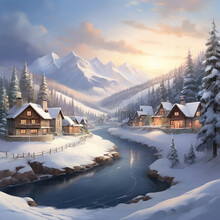A Quiet Village In A Low-poly Winter Paradise Ai Generated Picture