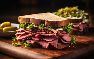 Wall Mural - Pastrami  sandwich on board