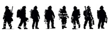 Set Of Firefighter With Equipment Silhouette Vector On White Background