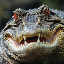 Close Up Of A Crocodile's Head With Open Mouth And Teeth