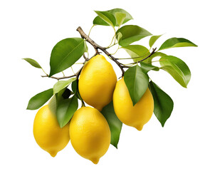 Ripe delicious lemons on branch, cut out