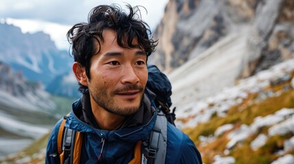 Sticker - handsome man, hiker selfie on the mountain