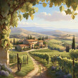 Digital painting of a Tuscany, Italy landscape with a vineyard ai generated