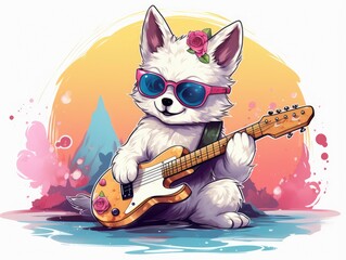 Wall Mural - cat with guitar