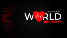 World Heart Day Banner With Red Heart And Pulse Trace. Concept World Heart Day Background For Banner Or Poster, September 29. Suit For Banner, Cover, Flyer, Poster, Backdrop. Vector Illustration