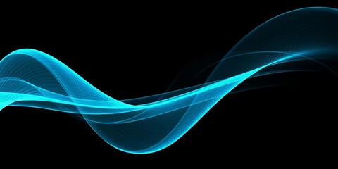 Abstract shiny color blue wave design element on dark background. Science design