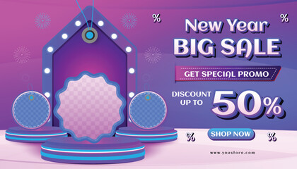 NEW YEAR SALE BACKGROUND SOCIAL MEDIA BIG DISCOUNT CASHBACK 50 PERCENT SPECIAL PROMO OFFERING 2